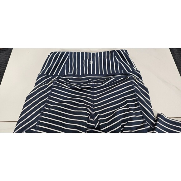 Athleta Womens Leggings Contender Powerlift 7/8 Pockets Navy Striped Yoga Gym XS - Picture 10 of 16